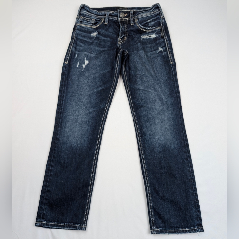 Silver Jeans Women's Suki Capri  Size W26/L22 Dark Wash Blue Stretch